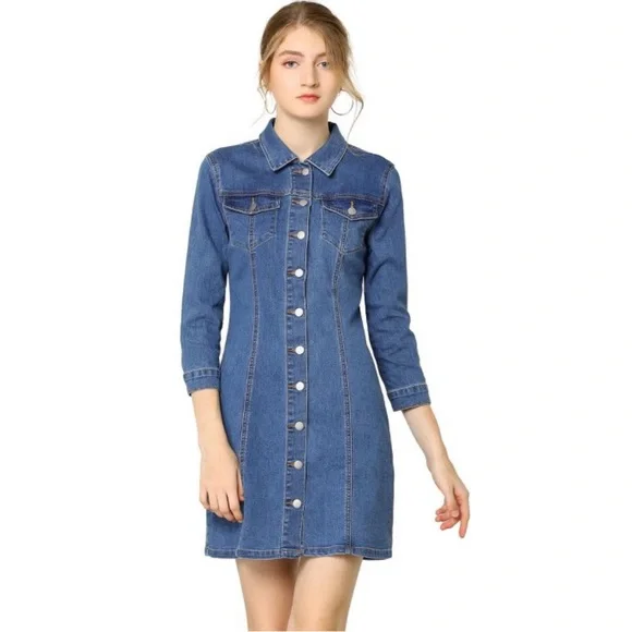 white christmas dresses Elan Light Wash 3/4 Sleeve Denim Dress main image 1